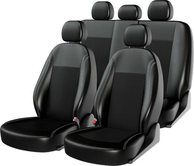 Чехлы универсальные CarFashion Atom Leather на сидения авто, цвет Черный/Черный/Белый. Артикул 10949