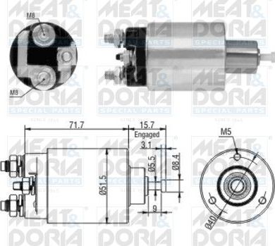 Втягивающее реле стартера Meat & Doria. Артикул 46182