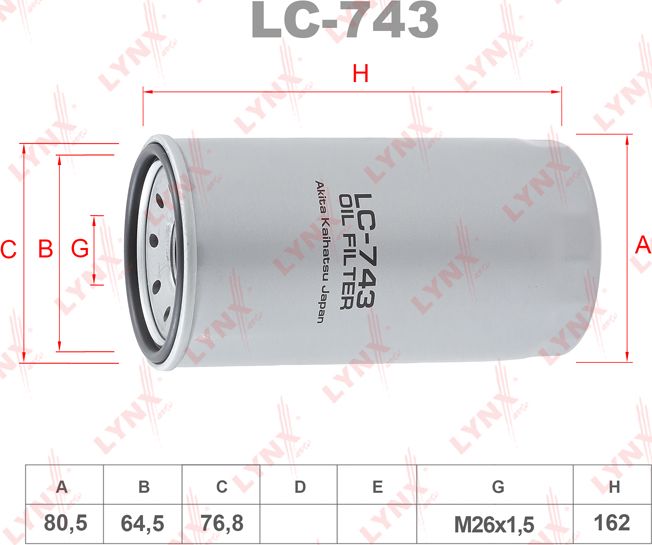 Масляный фильтр LYNXauto. Артикул LC-743