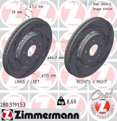 Тормозной диск Zimmermann Black Z передний для Honda CR-V IV 2012-2018. Артикул 280.3191.53