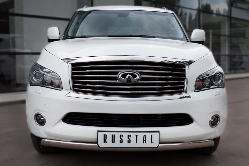Защита RusStal переднего бампера 75х42 овал для Infiniti QX56 III 2010-2013. Артикул INZ-000846