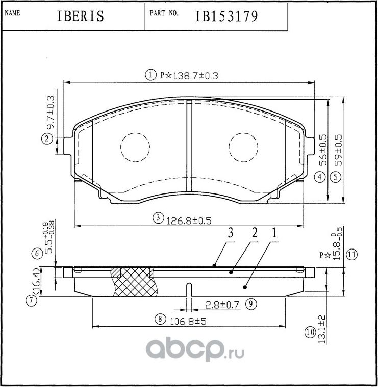 КОЛОДКИ ТОРМ.ПЕРЕД., К-Т MAZDA CX-7 (ER), CX-9 (TB) (Iberis). Артикул IB153179