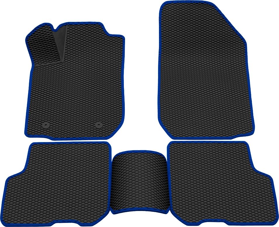 Коврики Rezkon 3D EVA Ромб резиновые для салона Renault Logan II 2013-2018 Синий кант. Артикул 9229015203