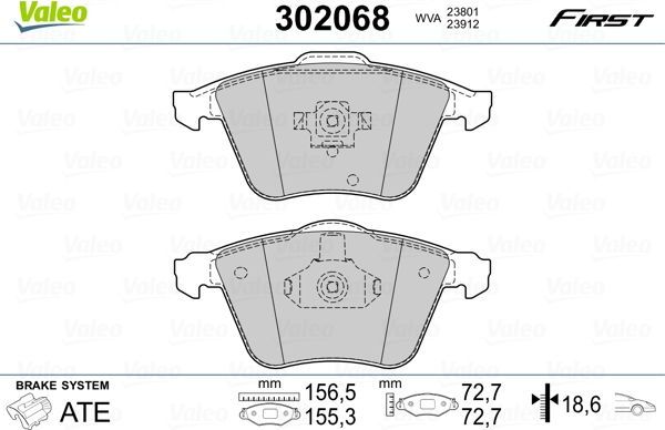 Тормозные колодки Valeo First. Артикул 302068