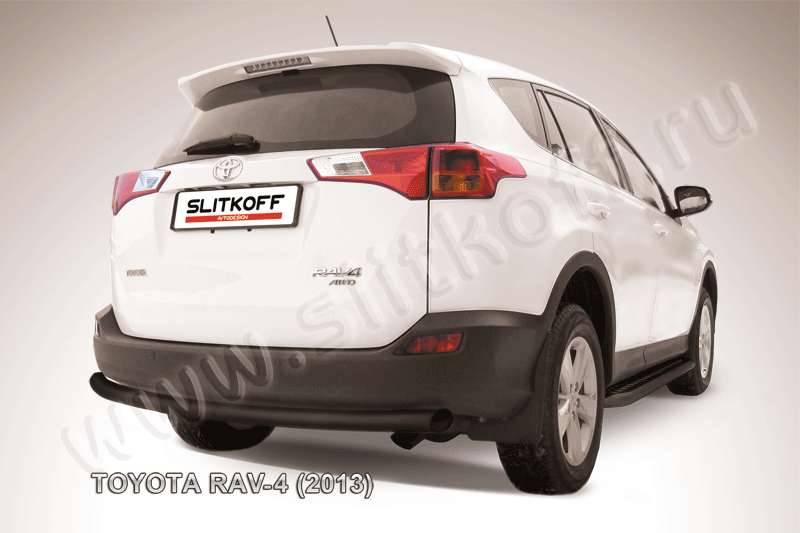 Защита Slitkoff заднего бампера d57 радиусная ЧЕРНАЯ матовая для Toyota RAV4 IV 2013-2015. Артикул TR413-012B