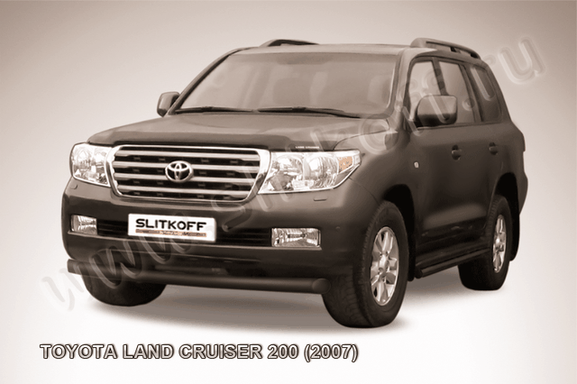 Защита Slitkoff переднего бампера d76 ЧЕРНАЯ матовая для Toyota Land Cruiser 200 2007-2012. Артикул TLC2-010B