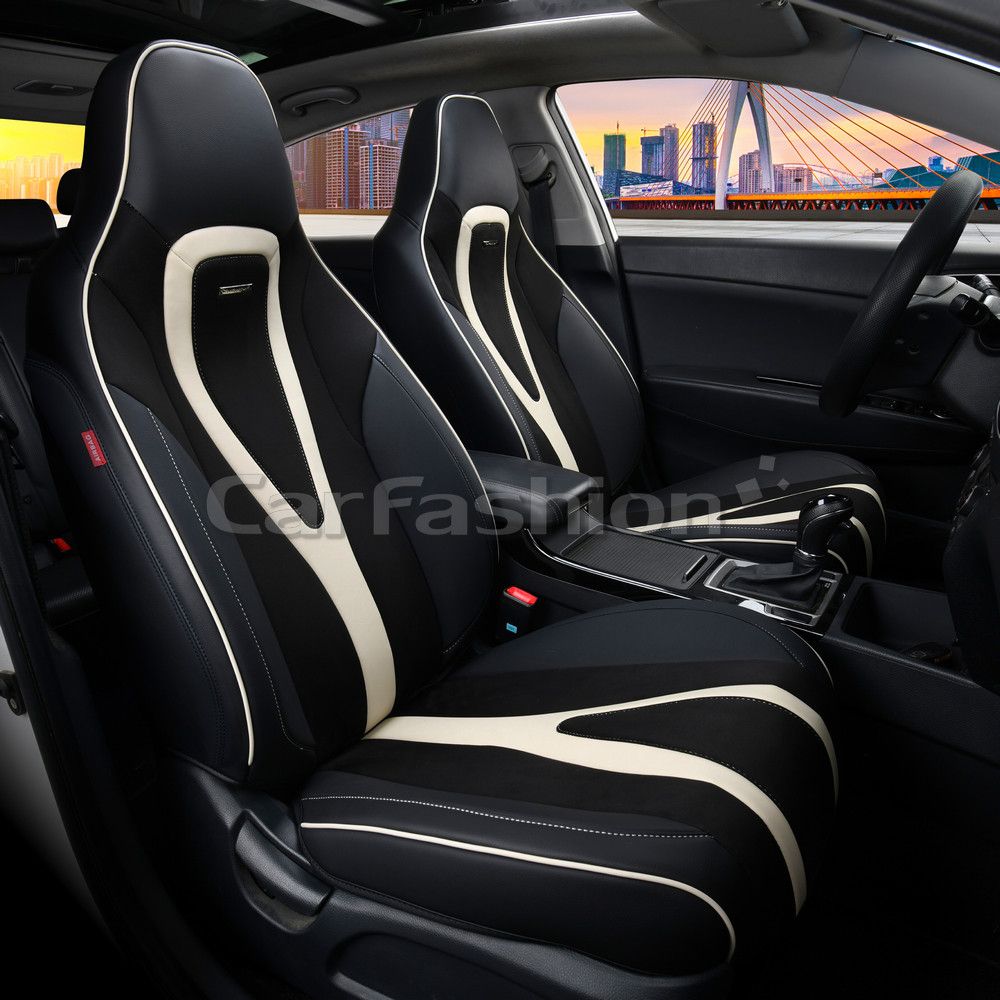 Чехлы универсальные каркасные CarFashion 5D Integral на передние сидения авто, цвет Черный/Черный/Белый. Артикул 26163