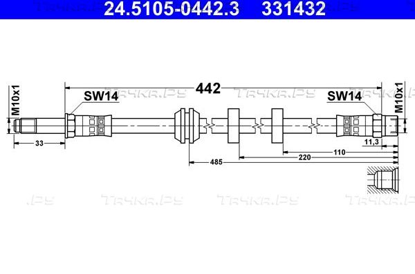 Тормозной шланг ATE передний для Volkswagen Golf IV 1998-2002. Артикул 24.5105-0442.3