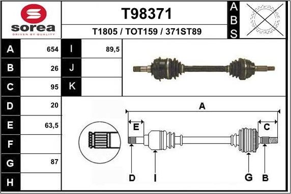 Полуось (привод в сборе, приводной вал) EAI. Артикул T98371