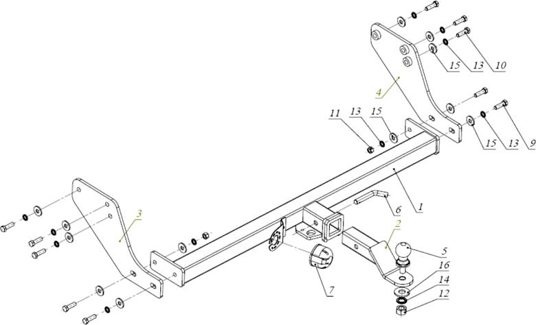 Фаркоп Bizon для Great Wall Wingle 7 2018-2026 с нержавеющей накладкой. Быстросъемный крюк. Артикул FA 0646-E(N)