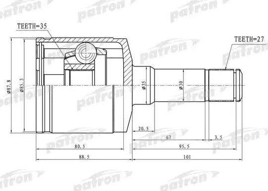 Шрус внутренний (граната) Patron для Opel Vectra B 2000-2003. Артикул PCV3188
