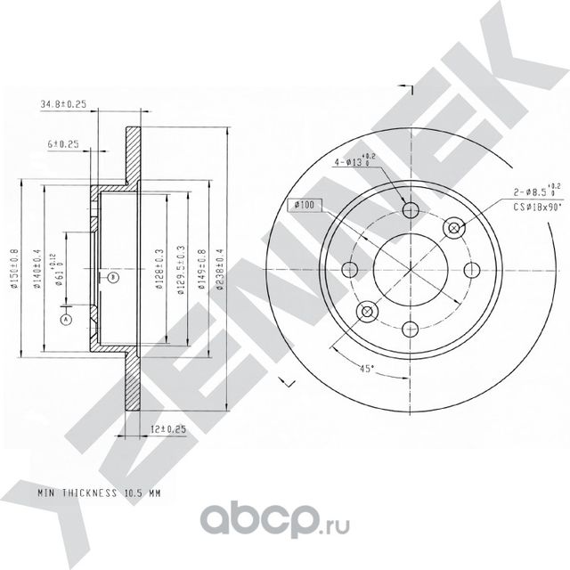 Диск тормозной передний RENAULT 19 I/II 88-03 CLIO I/II 90-16 (Zennek). Артикул DBD0113