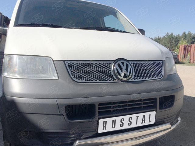 Накладка на решётку радиатора RusStal ВЕРХНЯЯ (лист нерж.) для Volkswagen Transporter T5 kasten 2003-2009. Артикул RRVWT03-01