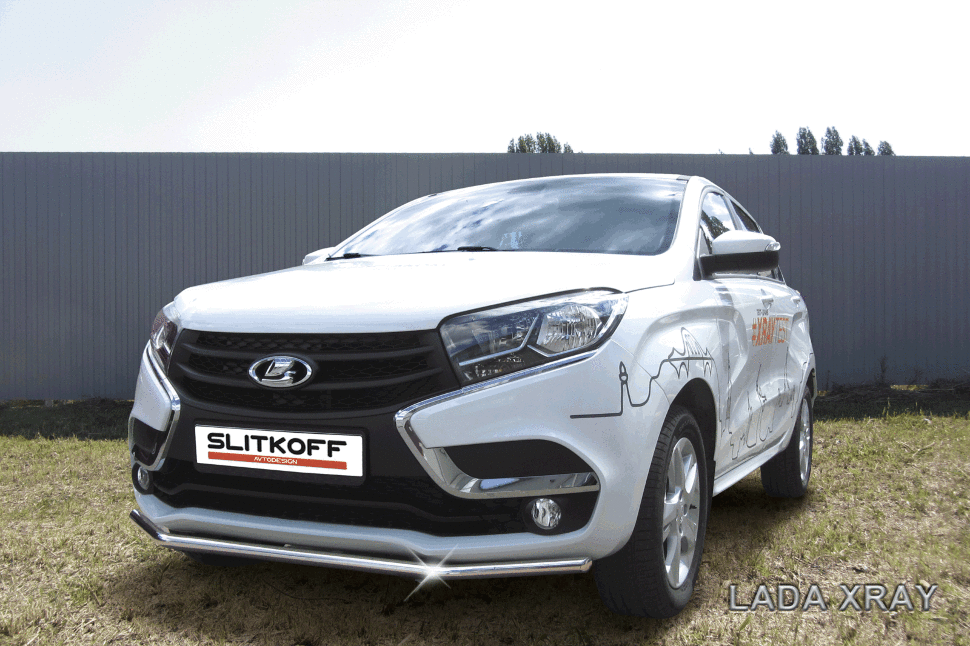 Защита Slitkoff переднего бампера d42 для Lada Xray 2015-2026. Артикул LadXR006