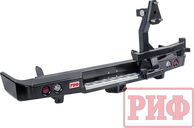 Бампер силовой РИФ задний с квадратом под фаркоп, калиткой и фонарями для Toyota Land Cruiser 78 2007-2026. Артикул RIF078-21125