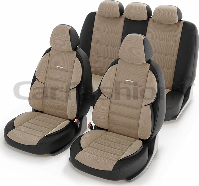 Чехлы универсальные CarFashion Gross на сидения авто, цвет Бежевый/Черный/Черный. Артикул 11171