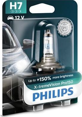 H7 12V- 55W (PX26d) (+150% света+увелич. срок службы) X-treme Vision Pro150 блистер (1шт) Philips X-tremeVision Pro150. Артикул 12972XVPB1