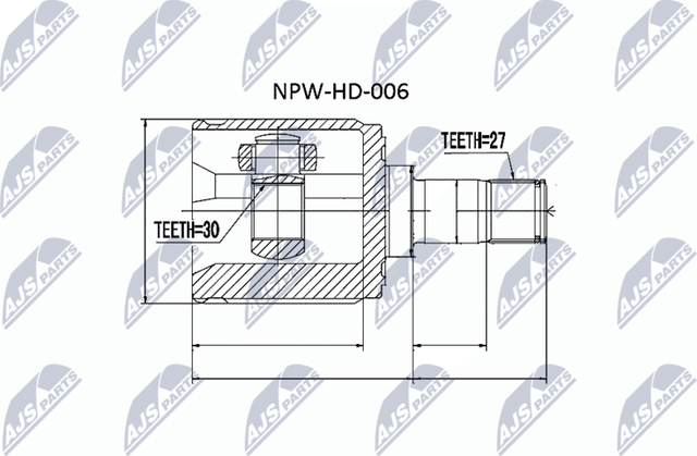 Шрус внутренний (граната) NTY передний правый для Honda HR-V I 1999-2006. Артикул NPW-HD-006