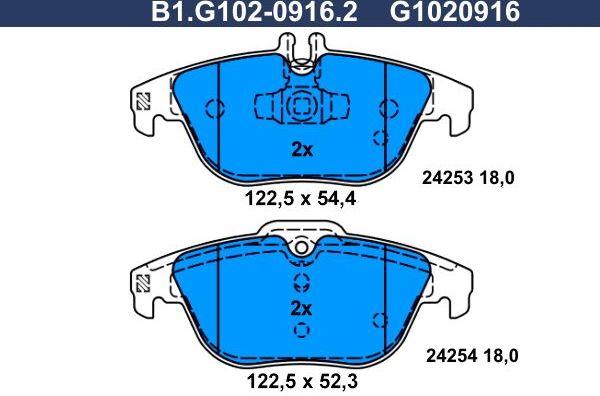 Тормозные колодки Galfer задние для Mercedes-Benz GLK-Класс I (X204) 2008-2015. Артикул B1.G102-0916.2