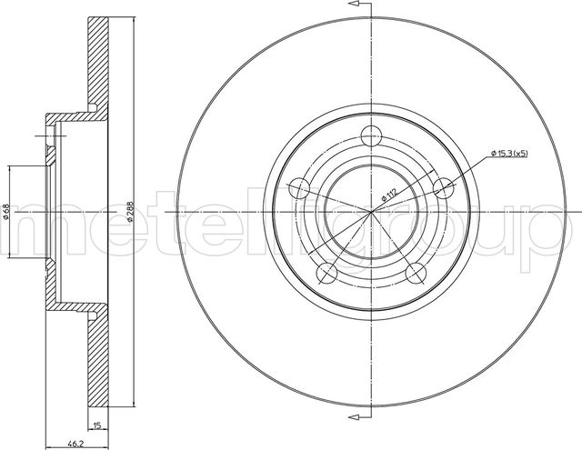 Тормозной диск Metelli передний для Audi A4 I (B5) 1995-2001. Артикул 23-0263