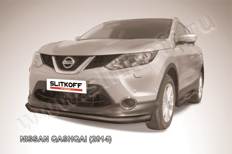 Защита Slitkoff переднего бампера d76 ЧЕРНАЯ матовая для Nissan Qashqai II 2014-2026. Артикул NIQ14-001B