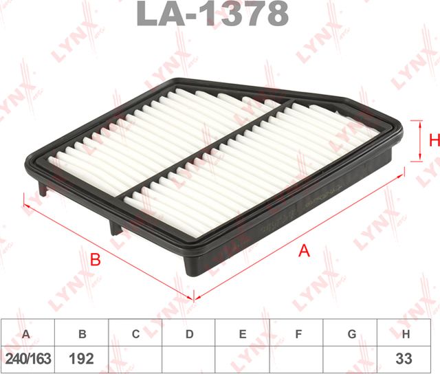 Воздушный фильтр LYNXauto для Hyundai Matrix I 2001-2010. Артикул LA-1378