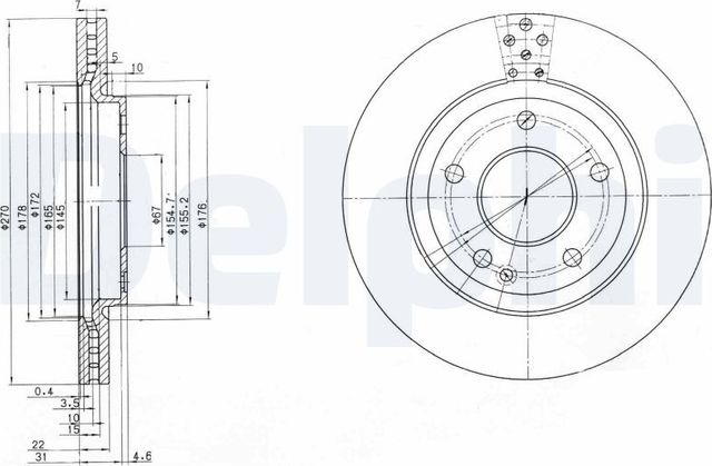 Тормозной диск Delphi передний для Mercedes-Benz Vaneo 2002-2005. Артикул BG3709