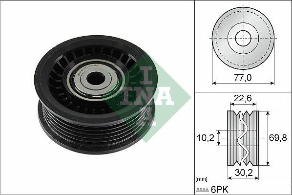 Направляющий (ведущий) ролик приводного поликлинового ремня Ina (полимерный материал). Артикул 532 1075 10