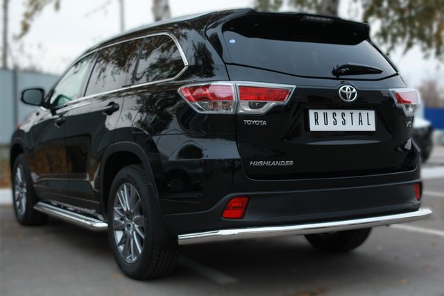Защита RusStal заднего бампера d63 (секции) для Toyota Highlander III 2014-2026. Артикул THRZ-001925