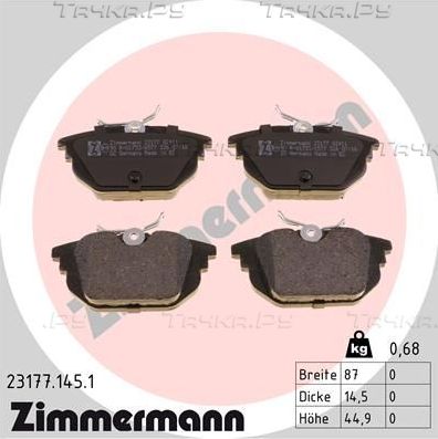 Тормозные колодки Zimmermann задние для Lancia Delta II (836) 1993-1999. Артикул 23177.145.1
