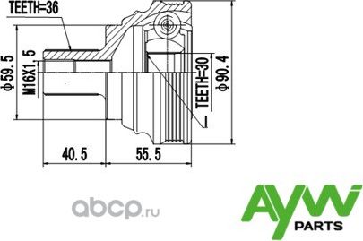 Шрус Внешний Seat Cordoba I (6K2/C2) 1.9 TDI (66/81 kW) 08.96-06.99 / VW Golf I (Aywiparts). Артикул AW1510075