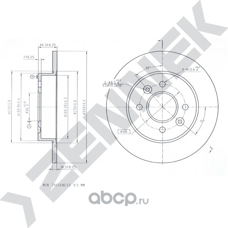 Диск тормозной задний RENAULT LAGUNA 93-02 SAFRANE 92-97 (Zennek). Артикул DBD0224