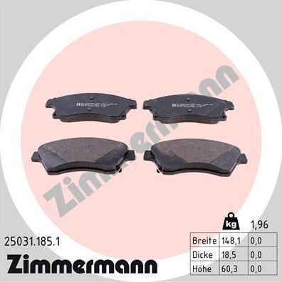 Тормозные колодки Zimmermann передние для Chevrolet Aveo II 2011-2015. Артикул 25031.185.1
