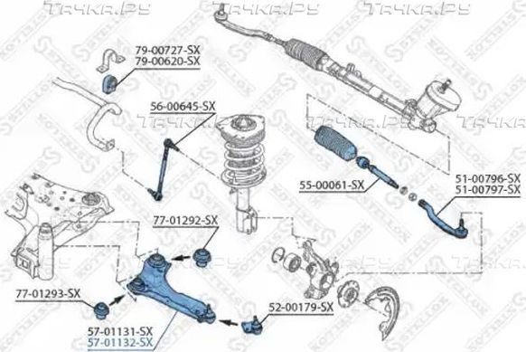 Поперечный рычаг Stellox правый для Renault Fluence I 2010-2017. Артикул 57-01132-SX