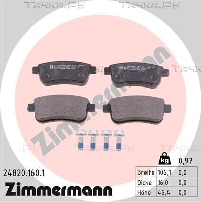 Тормозные колодки Zimmermann задние для Renault Clio V 2019-2026. Артикул 24820.160.1