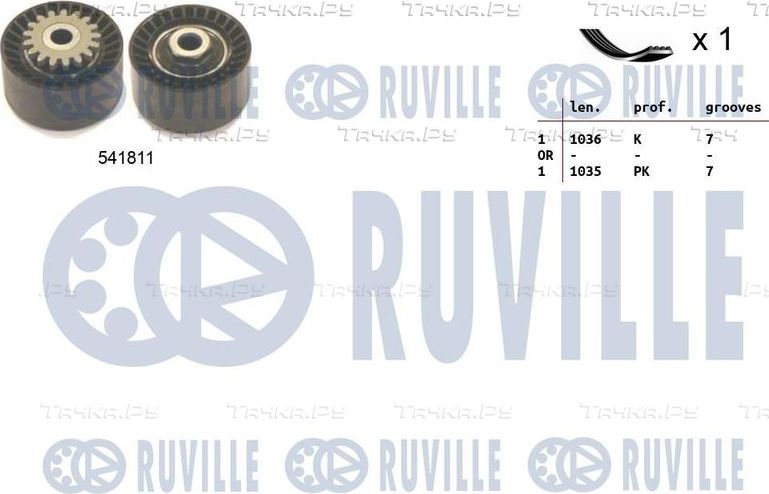 Приводной ремень поликлиновой с роликами (комплект) Ruville для Renault Clio V 2008-2026. Артикул 570065