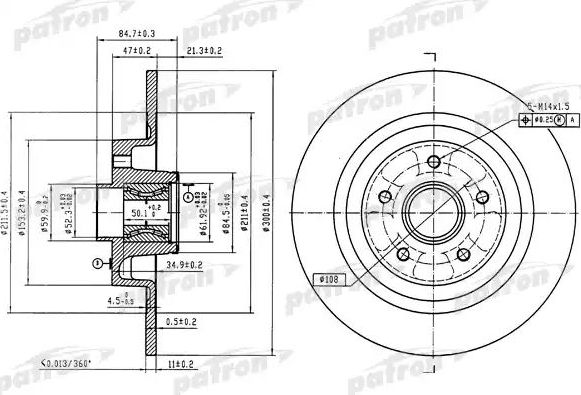 Тормозной диск Patron задний для Renault Vel Satis I 2002-2009. Артикул PBD7012