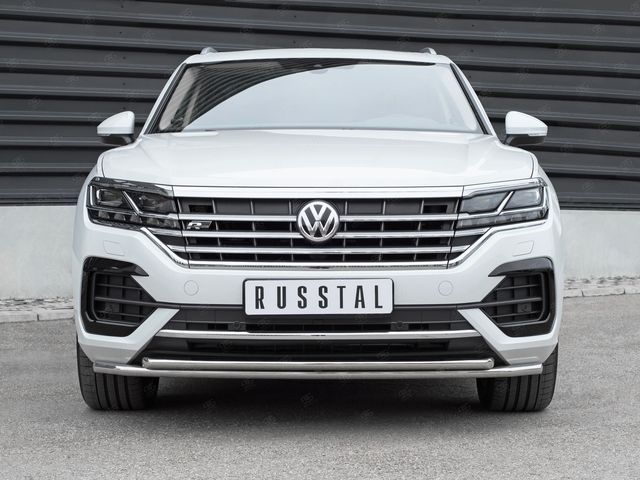 Защита РусCталь переднего бампера d42 секции-d42 дуга для Volkswagen Touareg III 2018-2026 (кроме 2.0 TSI). Артикул VWTZ-003057