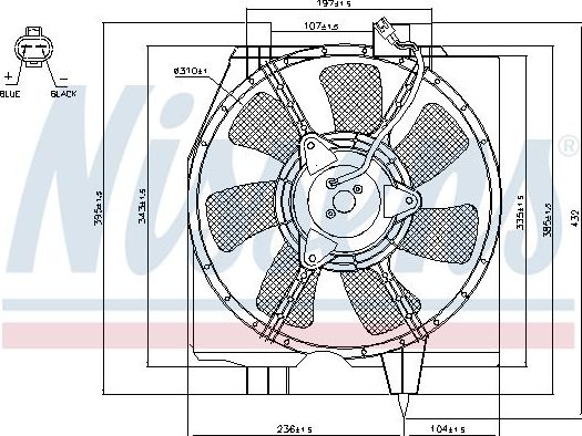 Вентилятор радиатора двигателя Nissens (полимерный материал) для Mazda Premacy I (CP) 1999-2005. Артикул 85275