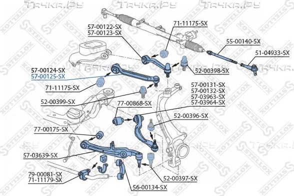 Поперечный рычаг передней подвески Stellox правый для Audi A8 II (D3) 2002-2010. Артикул 57-00125-SX