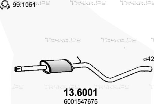 Глушитель (средняя часть) Asso для Renault Logan I 2004-2015. Артикул 13.6001