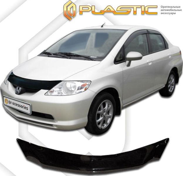 Дефлектор СА Пластик для капота (Classic черный) Honda Fit Aria 2002-2004. Артикул 2010010101565