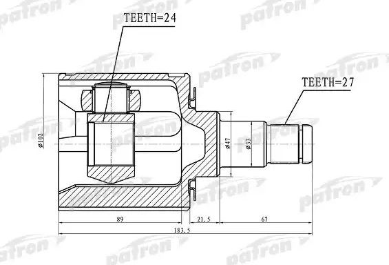 Шрус внутренний (граната) Patron передний для Toyota 4Runner III 1995-2002. Артикул PCV1454
