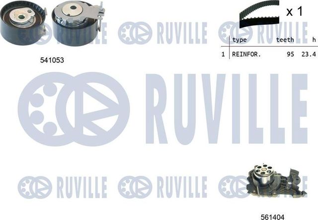 Помпа (водяной насос) с комплектом ремня ГРМ Ruville. Артикул 5501191