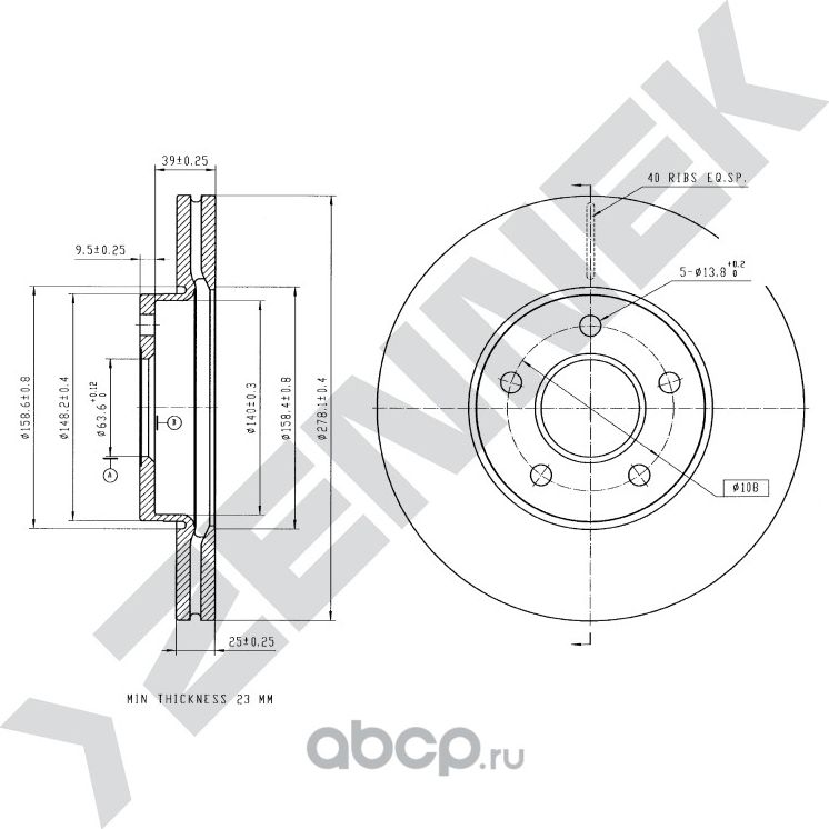Диск тормозной передний FORD C-MAX 03-10 ESCORT 14 (Zennek). Артикул DBD0102