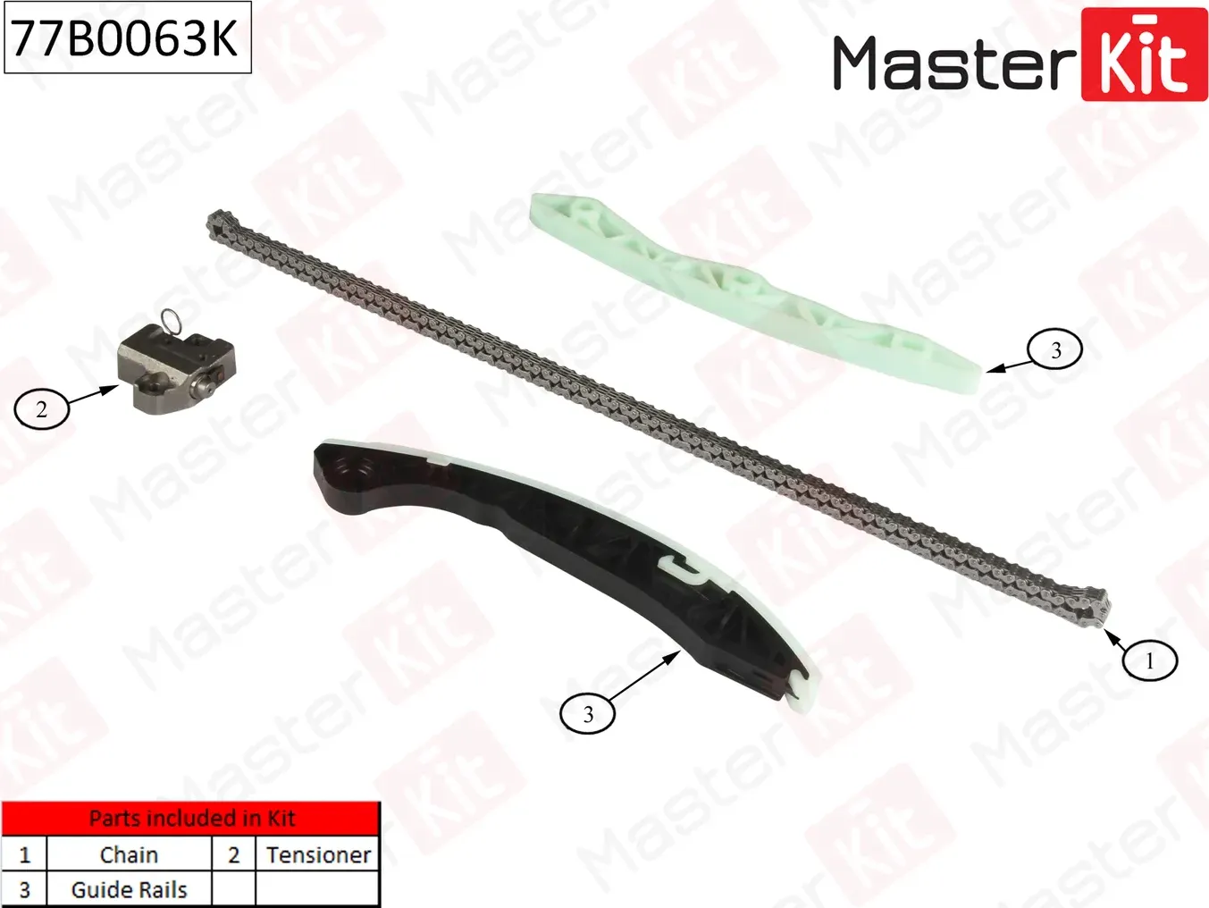 77B0063K Комплект цепи ГРМ HYUNDAI ix35/Santa Fe II/SONATA  G4KD/G4KE 2.0L-2.4L 08-14 (без звездочек (Master KIT) Master KIT. Артикул 77b0063k