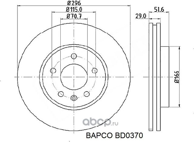 BD0370_Диск тормозной передний вентил. BD0370, (Bapco). Артикул BD0370
