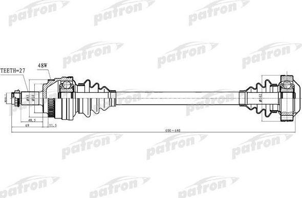 Полуось (привод в сборе, приводной вал) Patron. Артикул PDS0249