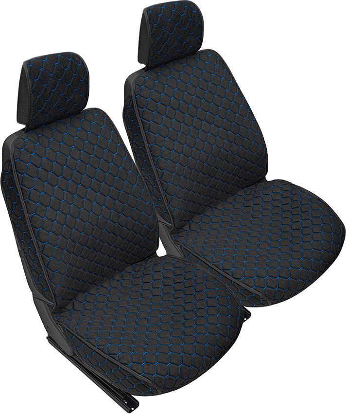 Накидки универсальные Rezkon Алькантара с боковой защитой на передние сидения, цвет Черный/Синие соты. Артикул 8103251130