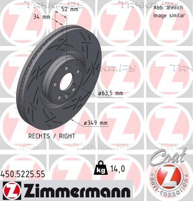 Тормозной диск Zimmermann Black Z передний правый для Land Rover Range Rover Evoque I 2011-2018. Артикул 450.5225.55